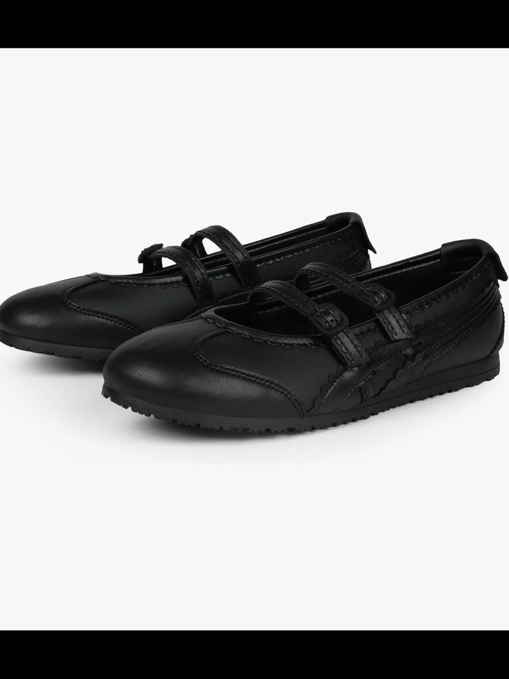 Women's Black Double-Strap Casual Mary Jane Sneakers